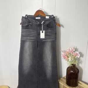 Fire & Rain Women Black Acid Wash Wide Leg Jeans Juniors Sz 9/29 Side Studs New